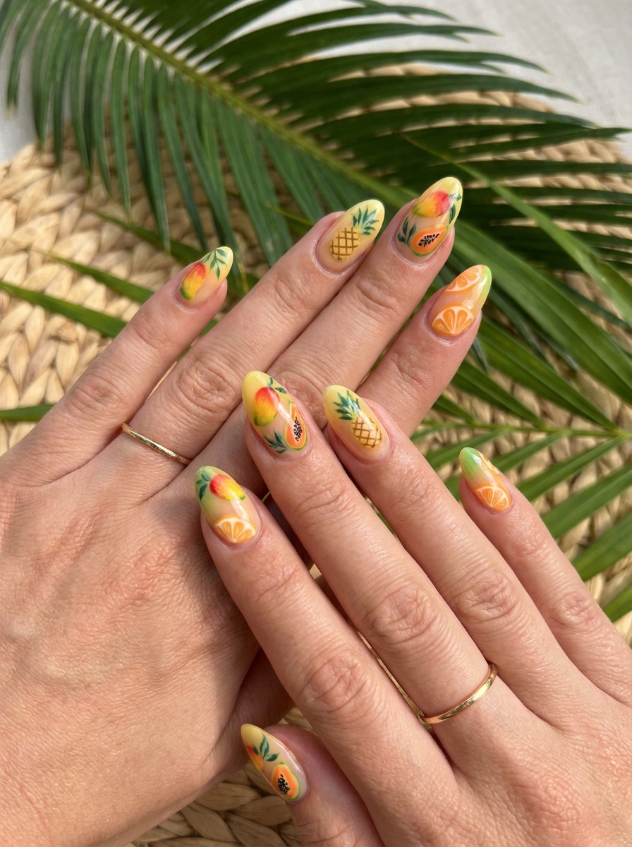 Tropical Fruit Mix Nails mit Mango, Ananas, Papaya und Citrus Farben